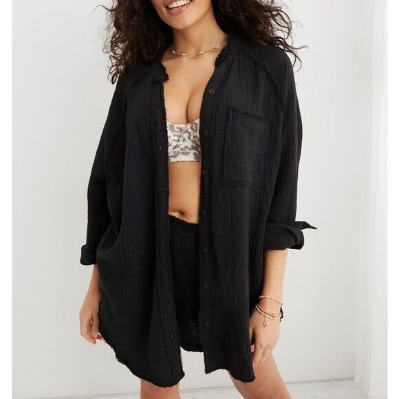 Aerie AEO AERIE POOL-TO-PARTY COVER UP size L Black - Picture 1 of 10